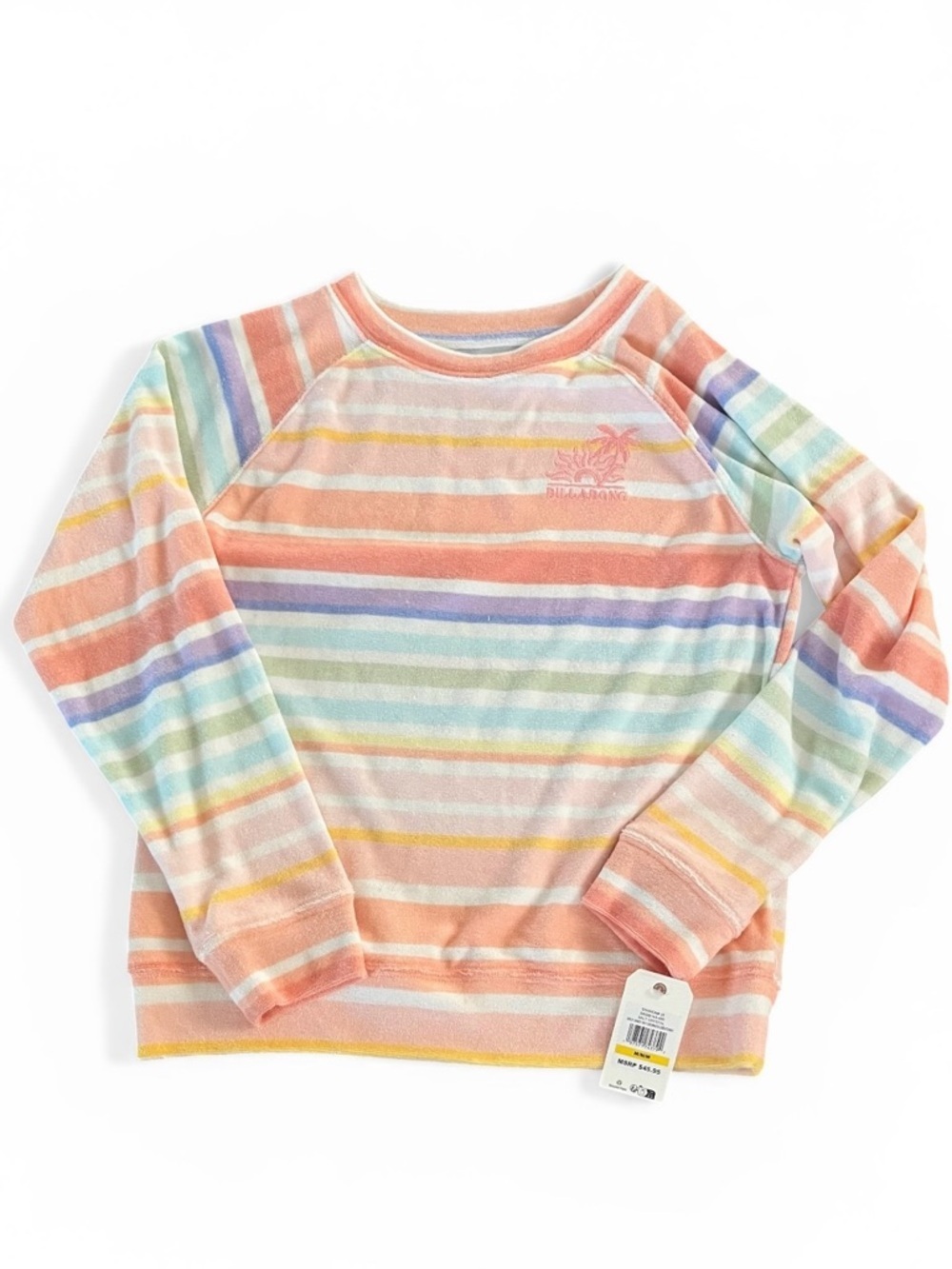 NWT Billabong Girls Sandy Day Stripe French Terry Sweatshirt.
